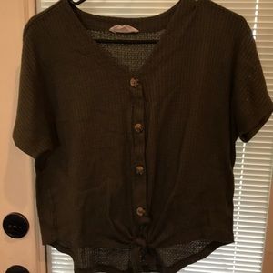 Waffle print shirt with buttons down the center of the shirt cute and comfy.